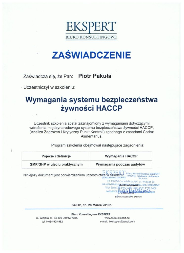 Wymagania systemu bezpieczeństwa żywności HACCP - zwalczanie szczur&oacute;w i myszy, zwalczanie much mr&oacute;wek, oprysk na kleszcze i komary, zwalczanie pluskiew, dezynfekcja urzęd&oacute;w, dezynfekcja klimatyzacja, dezynfekcja i sprzątanie po zmarłych, gazowanie zb&oacute;ż silos&oacute;w magazyn&oacute;w, zamgławianie termiczne ulv, usuwanie roztoczy alergen&oacute;w, ozonowanie mieszkań klimatyzacji, usuwanie grzyb&oacute;w pleśni bakterii, wdrożenie haccp punkty krytyczne, audyt biologa terenowego brc, dokumentacja haccp ghp gmp, szkolenia dla pracownik&oacute;w ifs haccp, sprzątanie poddaszy strych&oacute;w piwnic, usuwanie odchod&oacute;w gołębi i innych ptak&oacute;w, sprzątanie i odkażanie po zgonach, zwalczanie roztoczy i ich alergen&oacute;w, odgrzybianie, likwidacja pleśni grzyb&oacute;w alergen&oacute;w, izolacja pozioma przy zawilgoceniu mur&oacute;w piwnic, osuszanie budynk&oacute;w i mieszkań, usuwanie wilgoci, badania laboratoryjne pleśni grzyb&oacute;w, pobieranie pr&oacute;bek z powietrza i r&oacute;żnych innych powierzchni